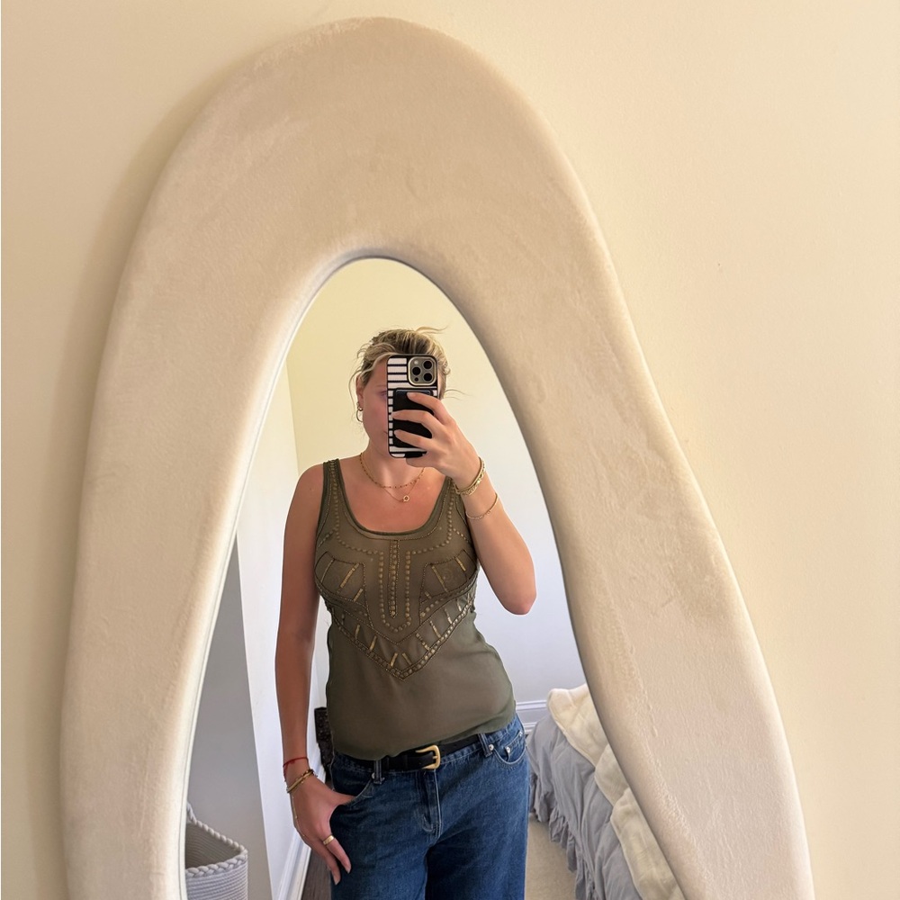 Wet Seal Green Sleeveless Fitted Ribbed Tank Top